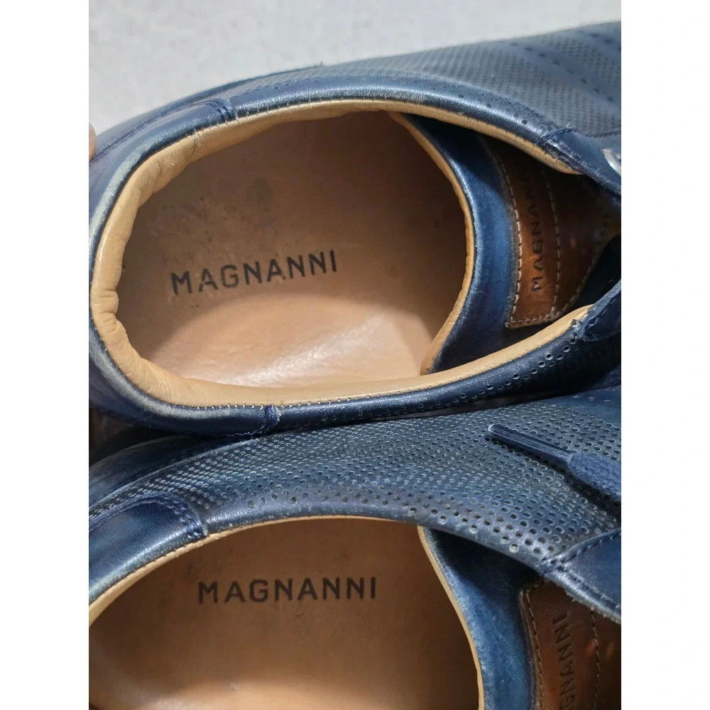 Magnanni Mens Navy Perforated Leather Sneakers Made in Spain 19208 Size 10.5